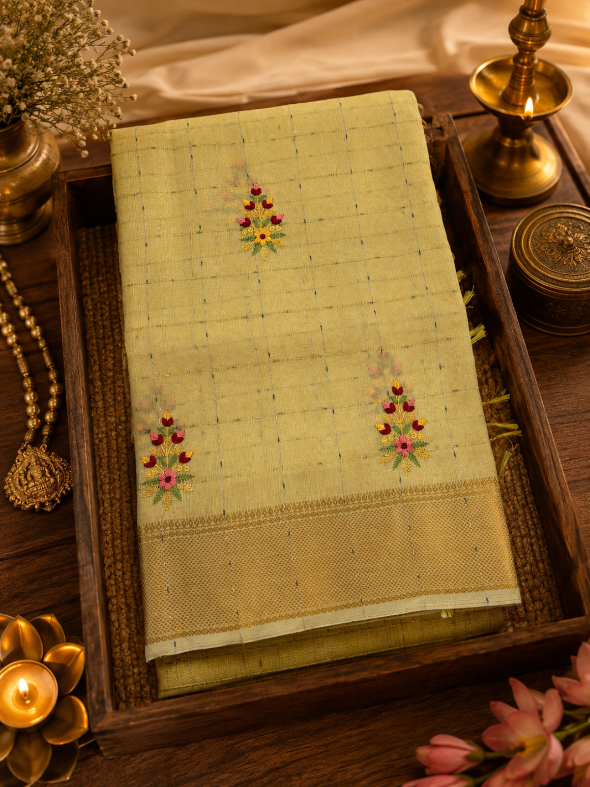 Pure Handloom Cotton - Pastel Yellow with handwork