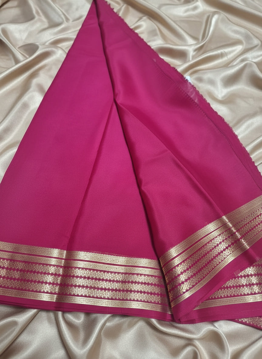Pure Mysore Crepe Silk - Rani color geometric pattern border
