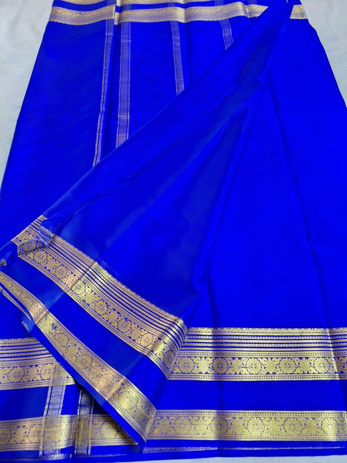 Pure Mysore Crepe Silk - Royal Blue Paradise designer Bentex Border