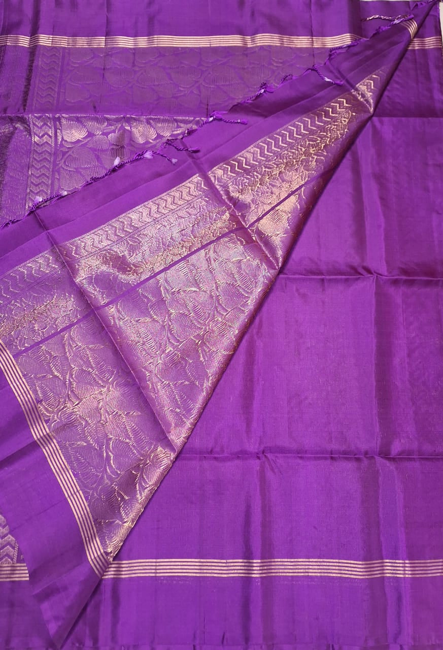 Pure Handloom Soft Silk - Brocade Rich Purple & Gold