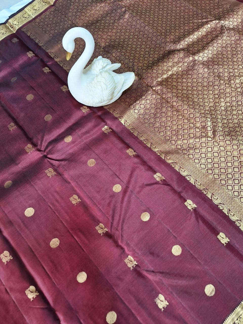 Pure Handloom Kanjeevaram SIlk - Maroon Peacock Rudraksh Motifs