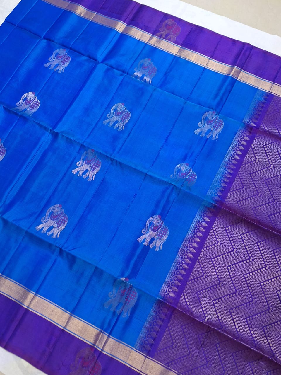 Pure Handloom Soft Silk - Royal Blue & Blue Gaja Collection
