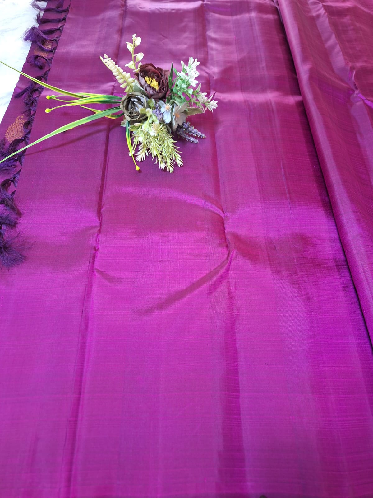 Pure Handloom Kanjeevaram Silk - Majenta Pink Dancing Doll with big designer butas