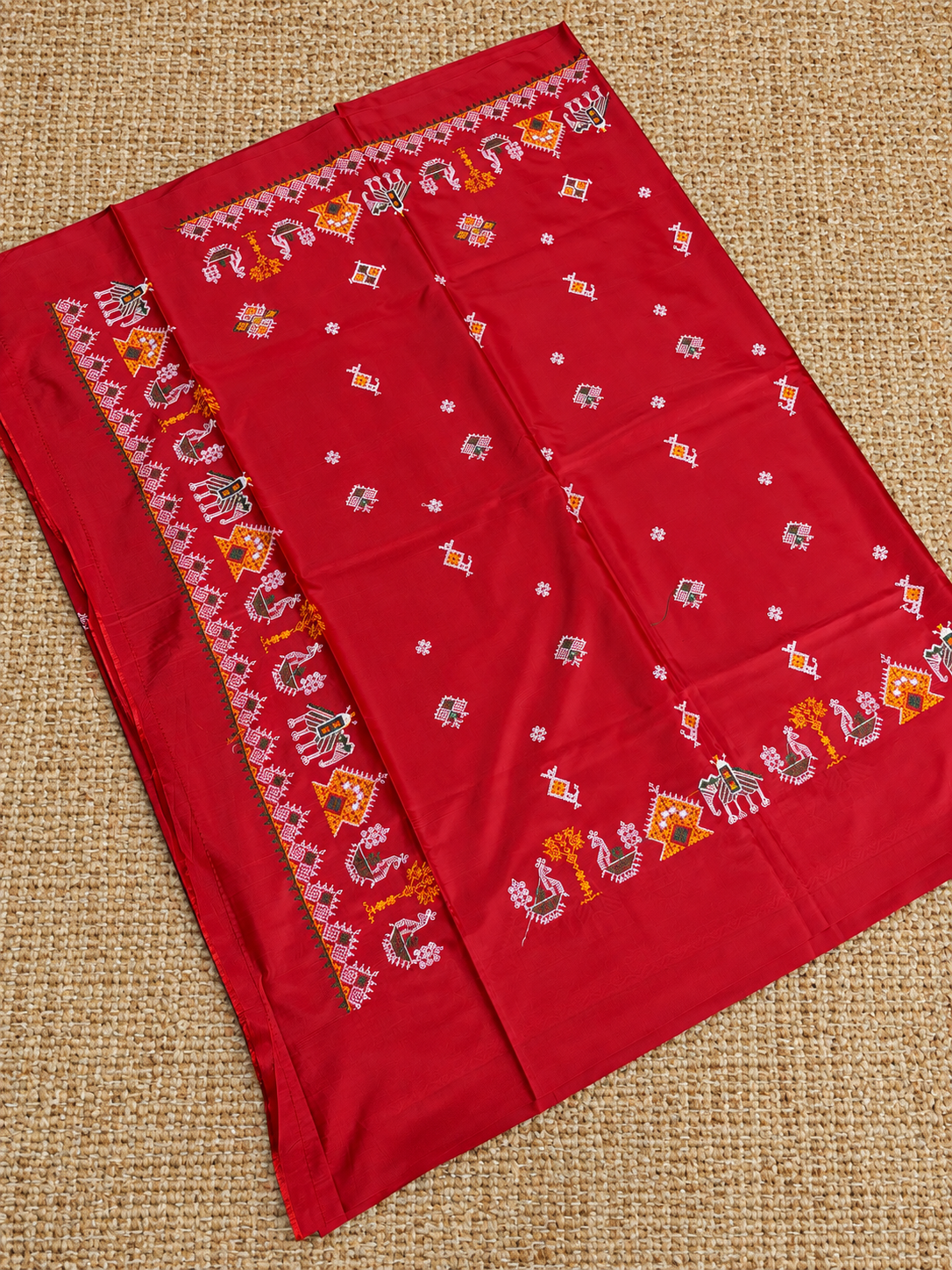 Red Malai Silk with Kasuti embroidery