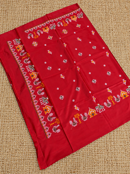 Red Malai Silk with Kasuti embroidery