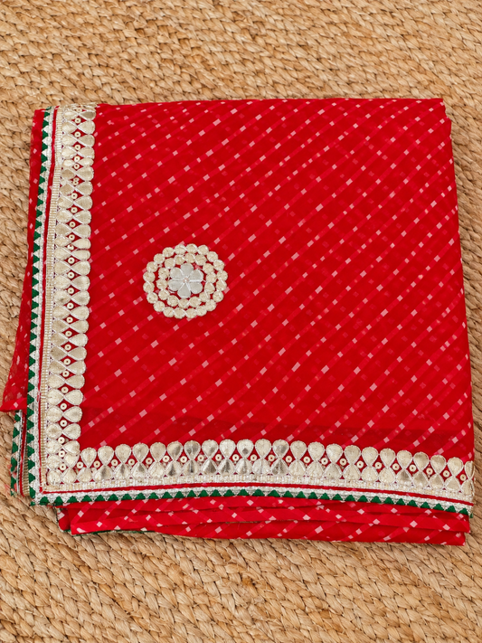 Rajasthani Mothda Saree - Red & Green lined border