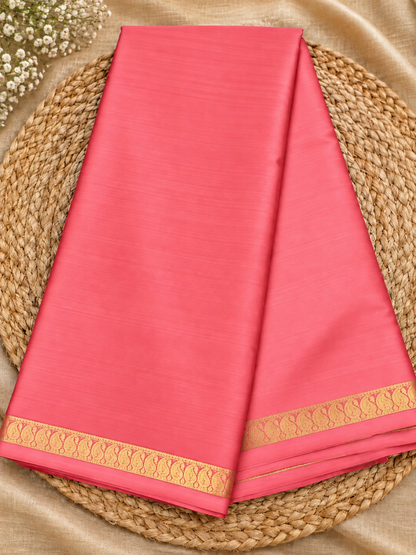 Pure Mysore Crepe Silk - Peach Self Color & thin Mango Border