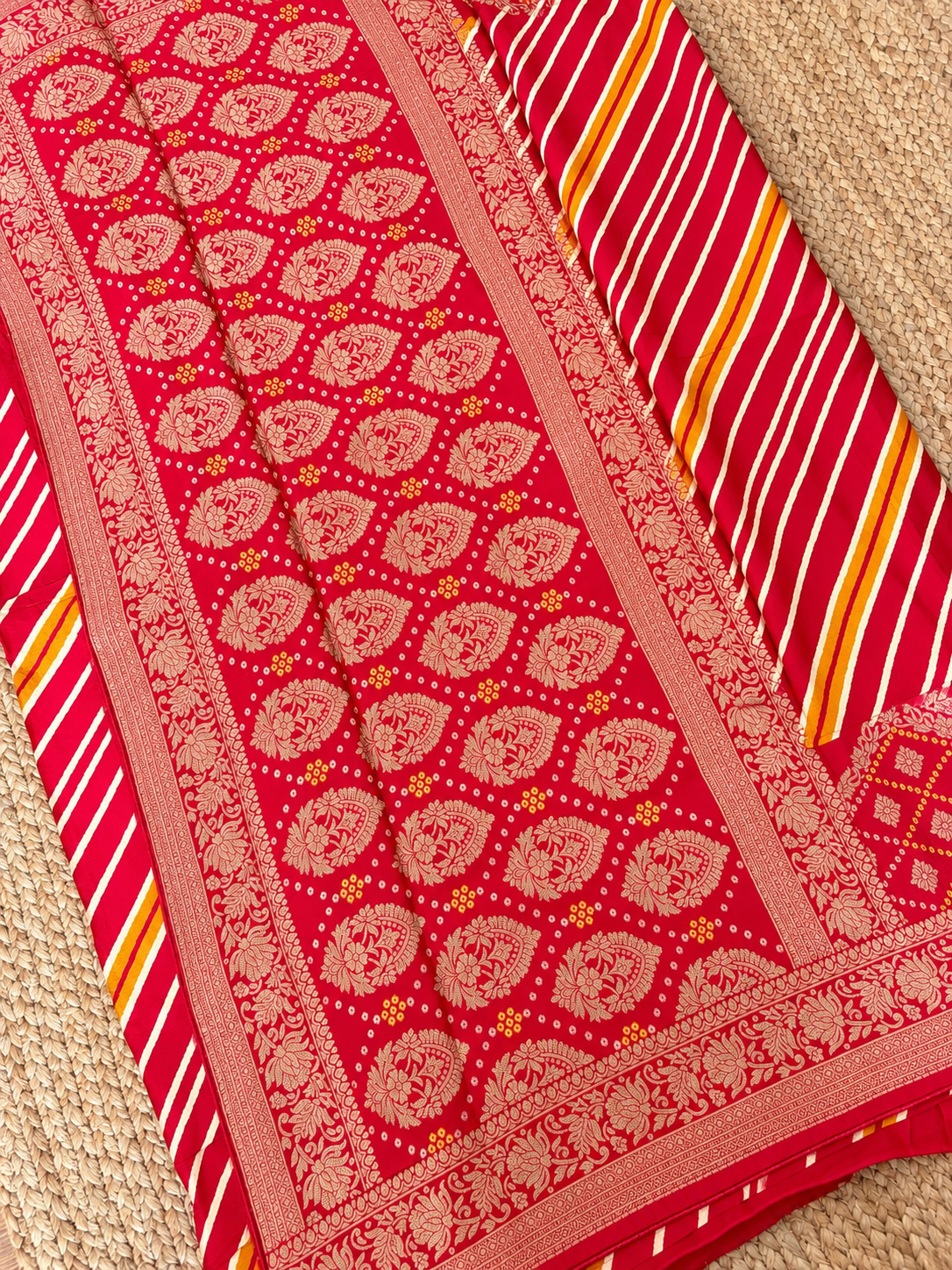 Banarasi Crepe - Red Designer Leheriya pattern