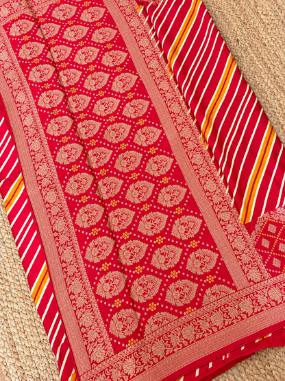 Banarasi Crepe - Red Designer Leheriya pattern