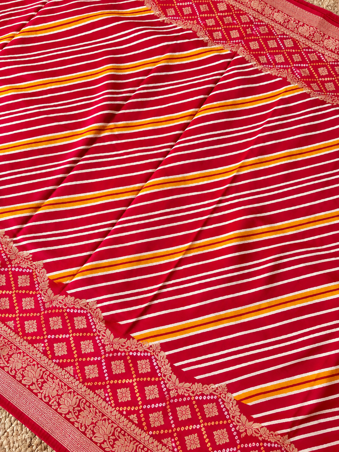 Banarasi Crepe - Red Designer Leheriya pattern
