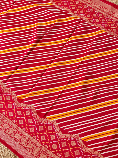Banarasi Crepe - Red Designer Leheriya pattern