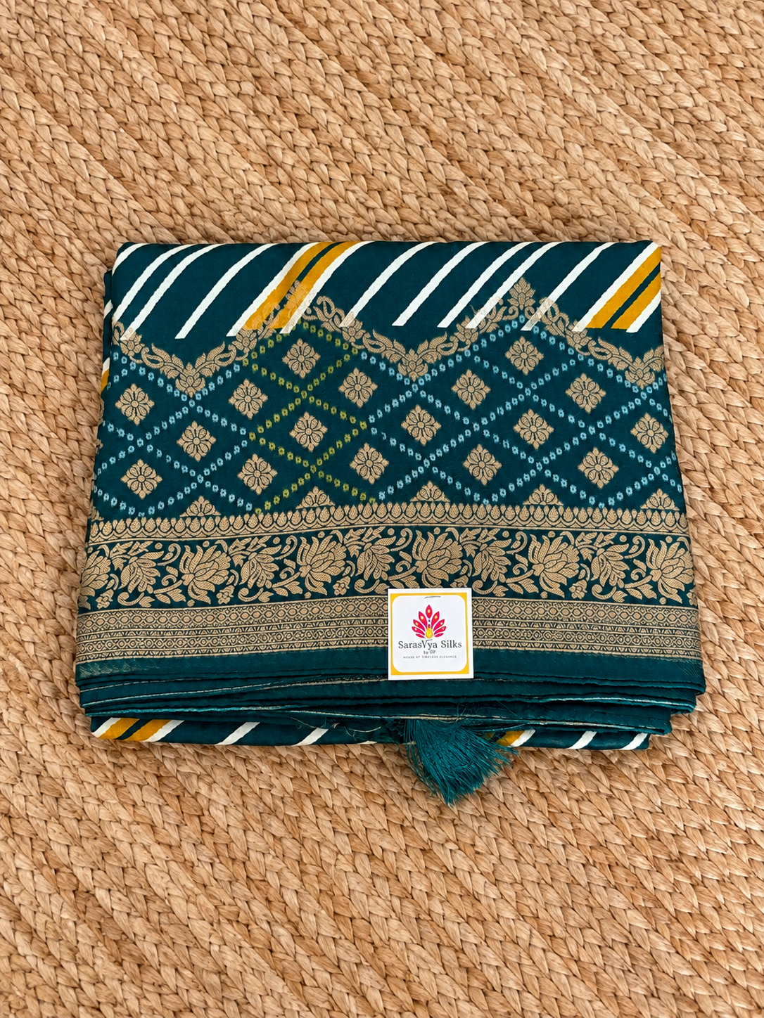 Banarasi Crepe - Teal Green Designer Leheriya pattern