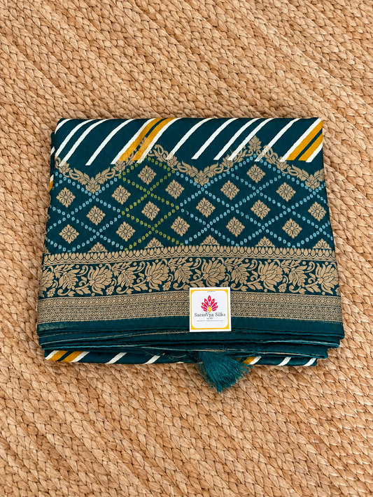Banarasi Crepe - Teal Green Designer Leheriya pattern