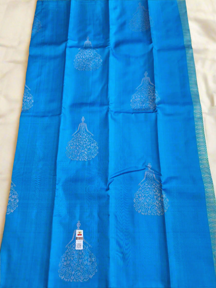 Pure Handloom Soft Silk - Aqua Blue & Aqua Green Diva Design