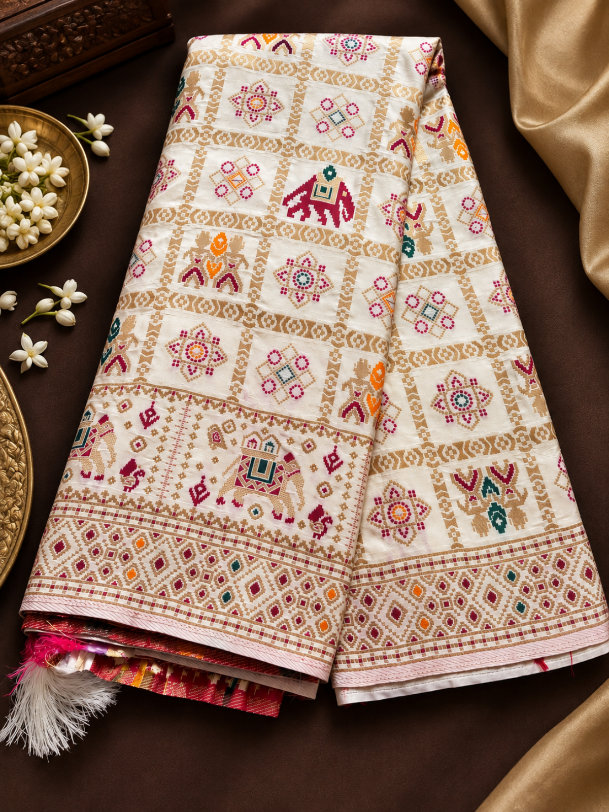 Semi Silk - Creme Patola Saree Style