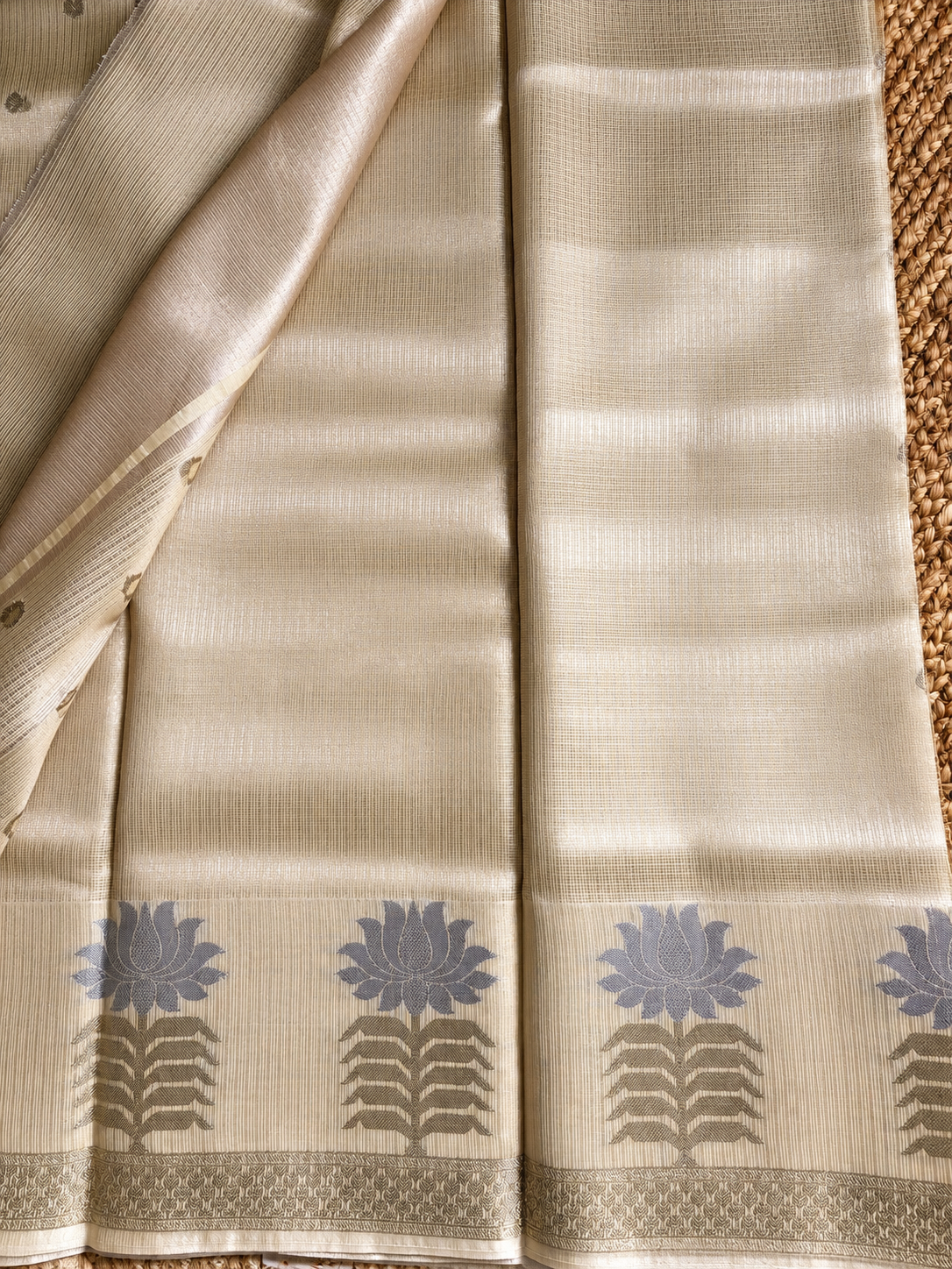 Kota Doria - Gold with lotus floral border