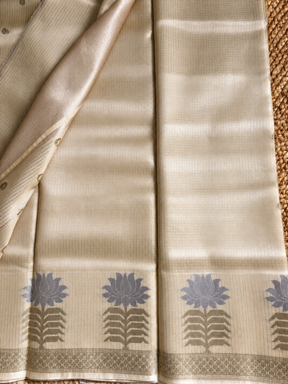 Kota Doria - Gold with lotus floral border