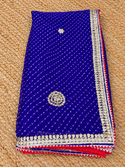 Saree - Purple & Red lined border