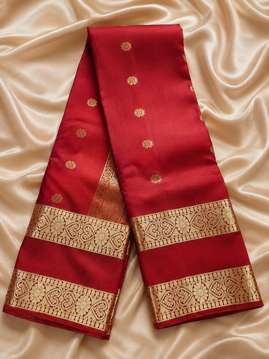 Pure Handloom Kanjeevaram Silk - Brick red Rudraksh & Bentex border