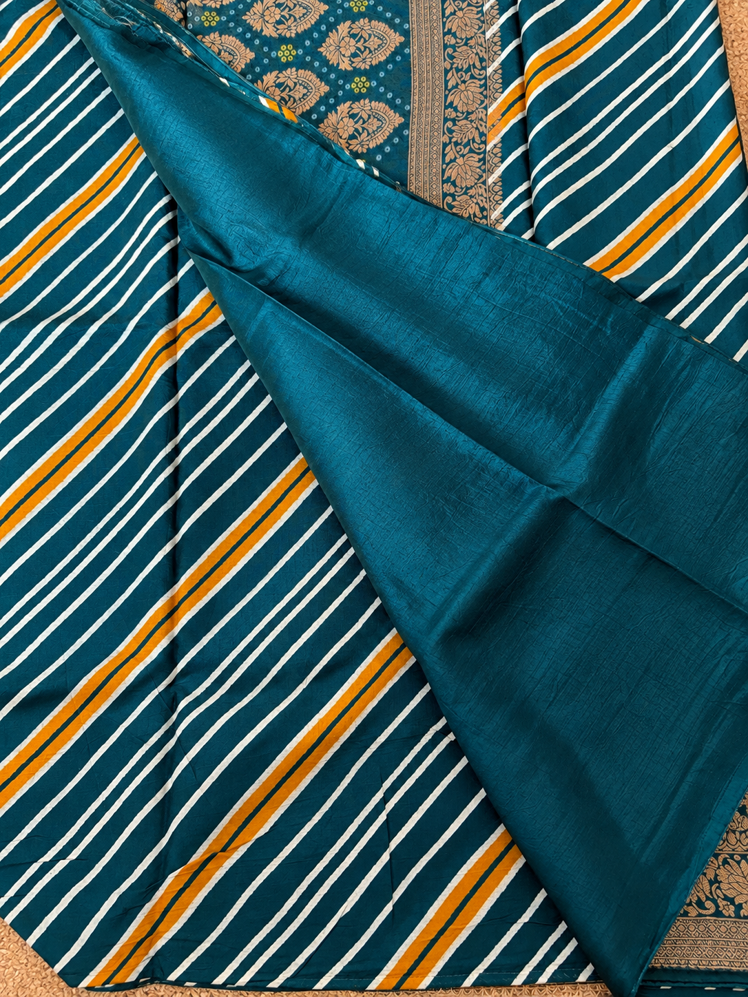 Banarasi Crepe - Teal Green Designer Leheriya pattern