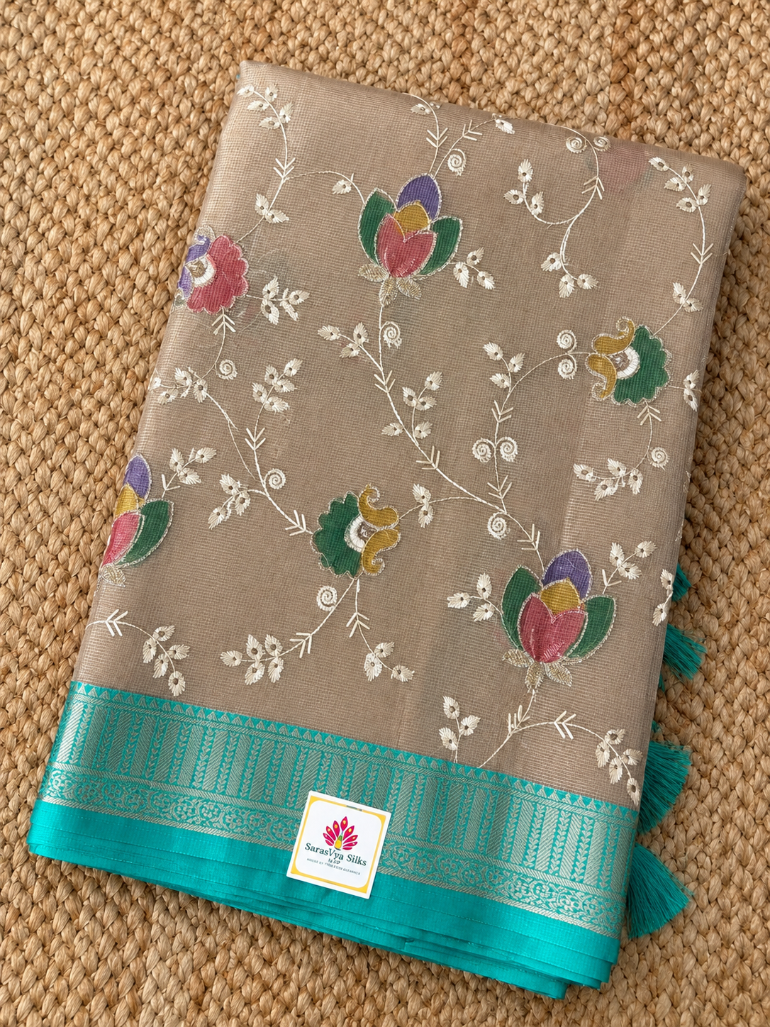 Kota Doris - Muted Beige with Sea Green borders