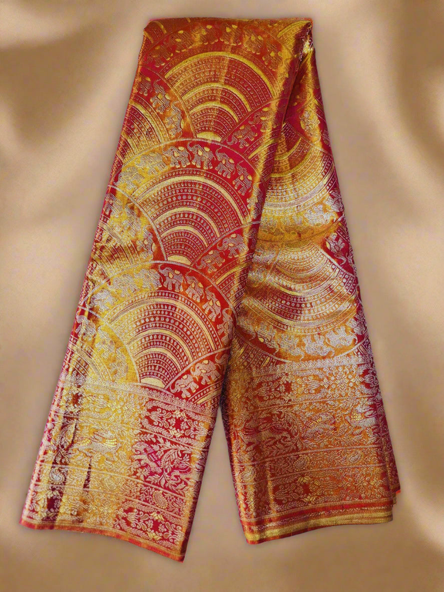 Pure Silk Kanjeevaram-Dual Tone Rust Gold Meenakari 1.5g Kanchi Tissue