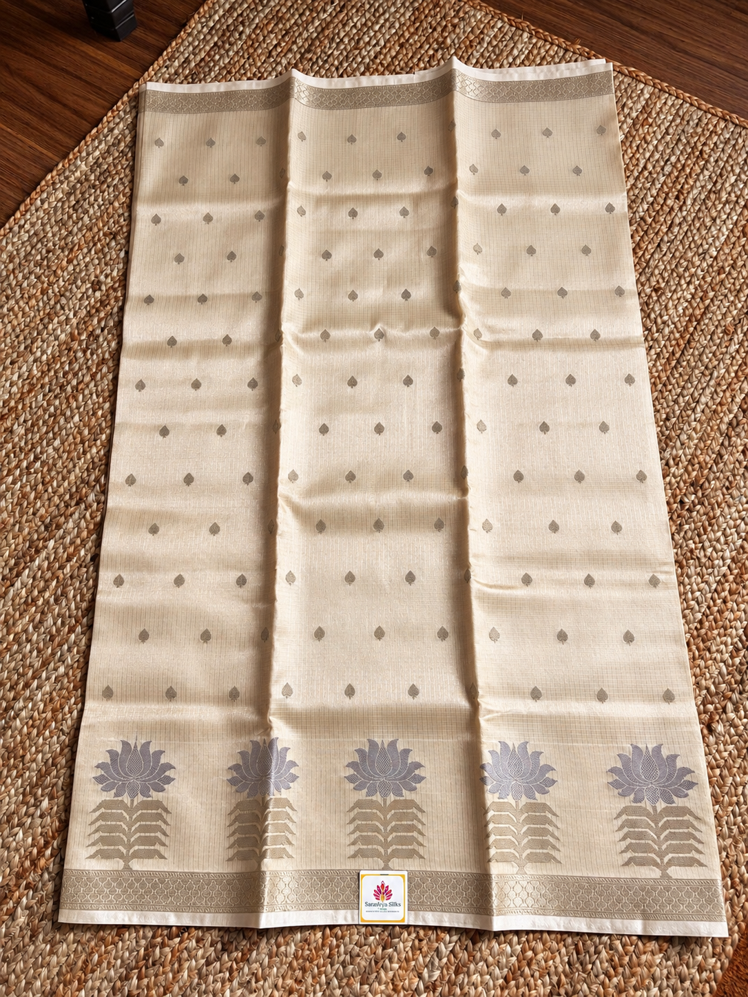 Kota Doria - Gold with lotus floral border