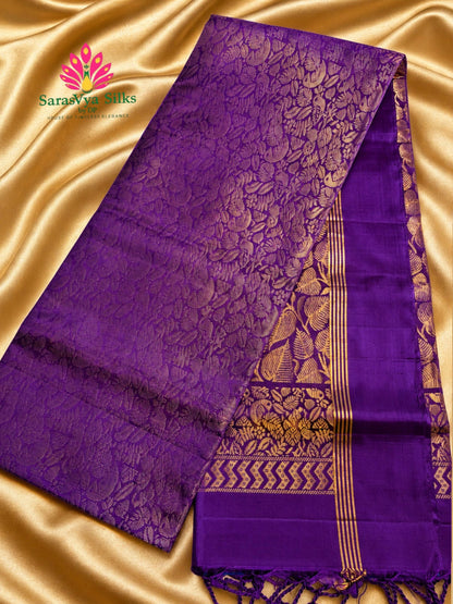 Pure Handloom Soft Silk - Brocade Rich Purple & Gold