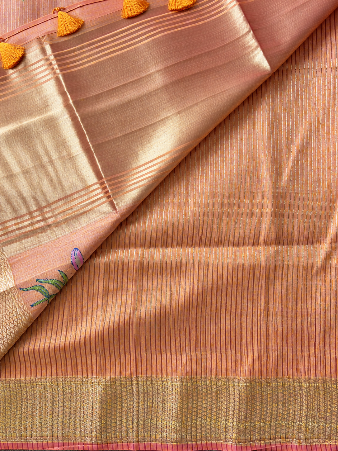 Jute Cotton - Orange with floral Applique work