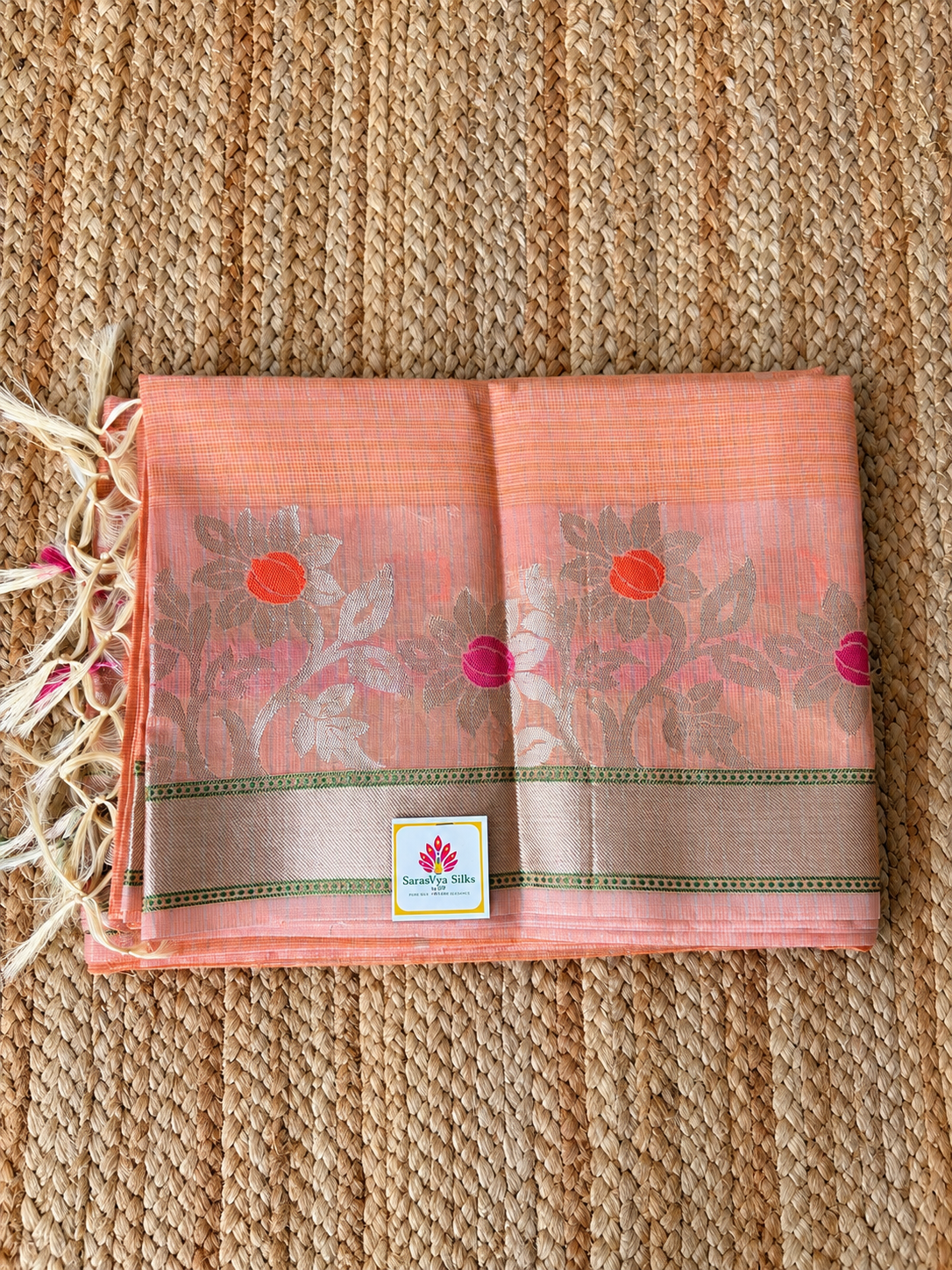 Kota Doria - Peach with floral designed border