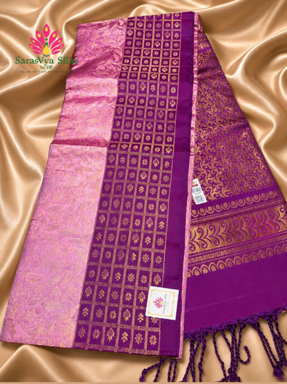 Pure Handloom Soft Silk - Brocade Light Pink & Rani