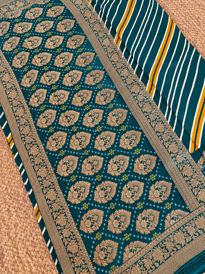 Banarasi Crepe - Teal Green Designer Leheriya pattern