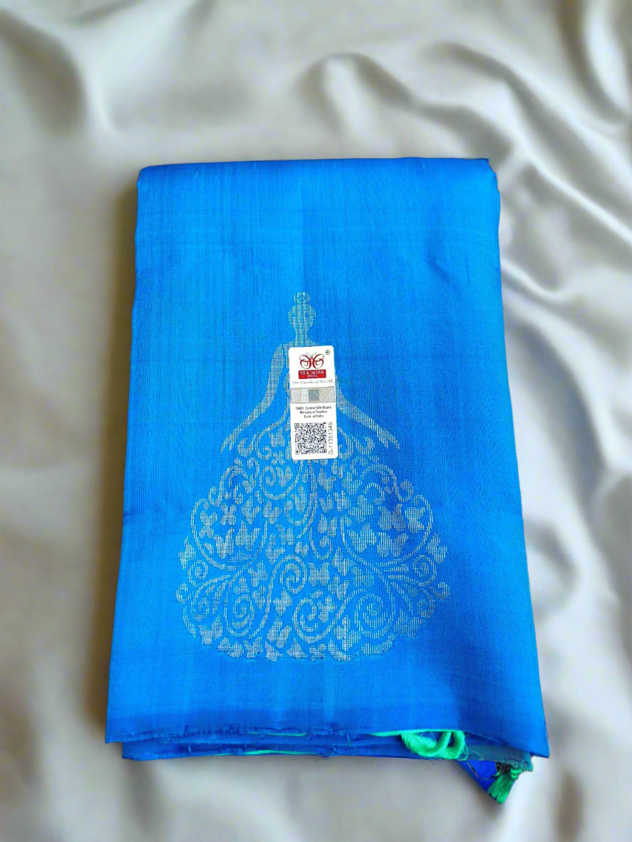 Pure Handloom Soft Silk - Aqua Blue & Aqua Green Diva Design