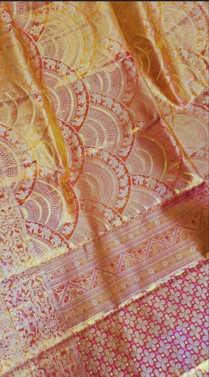 Pure Silk Kanjeevaram-Dual Tone Rust Gold Meenakari 1.5g Kanchi Tissue