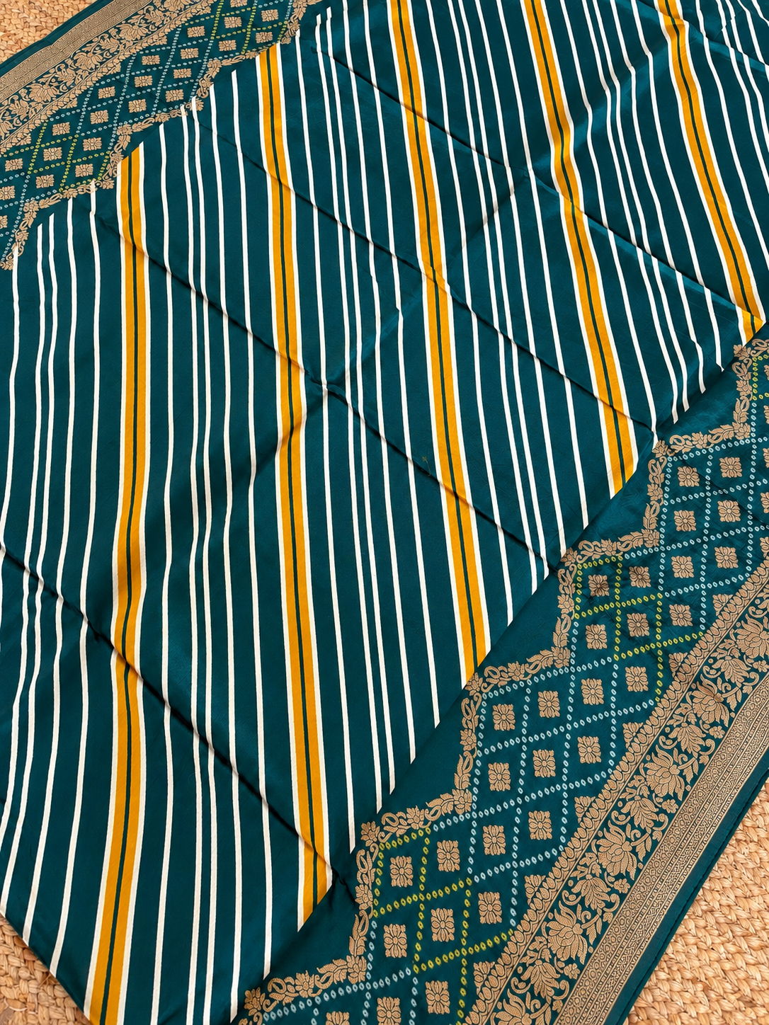 Banarasi Crepe - Teal Green Designer Leheriya pattern