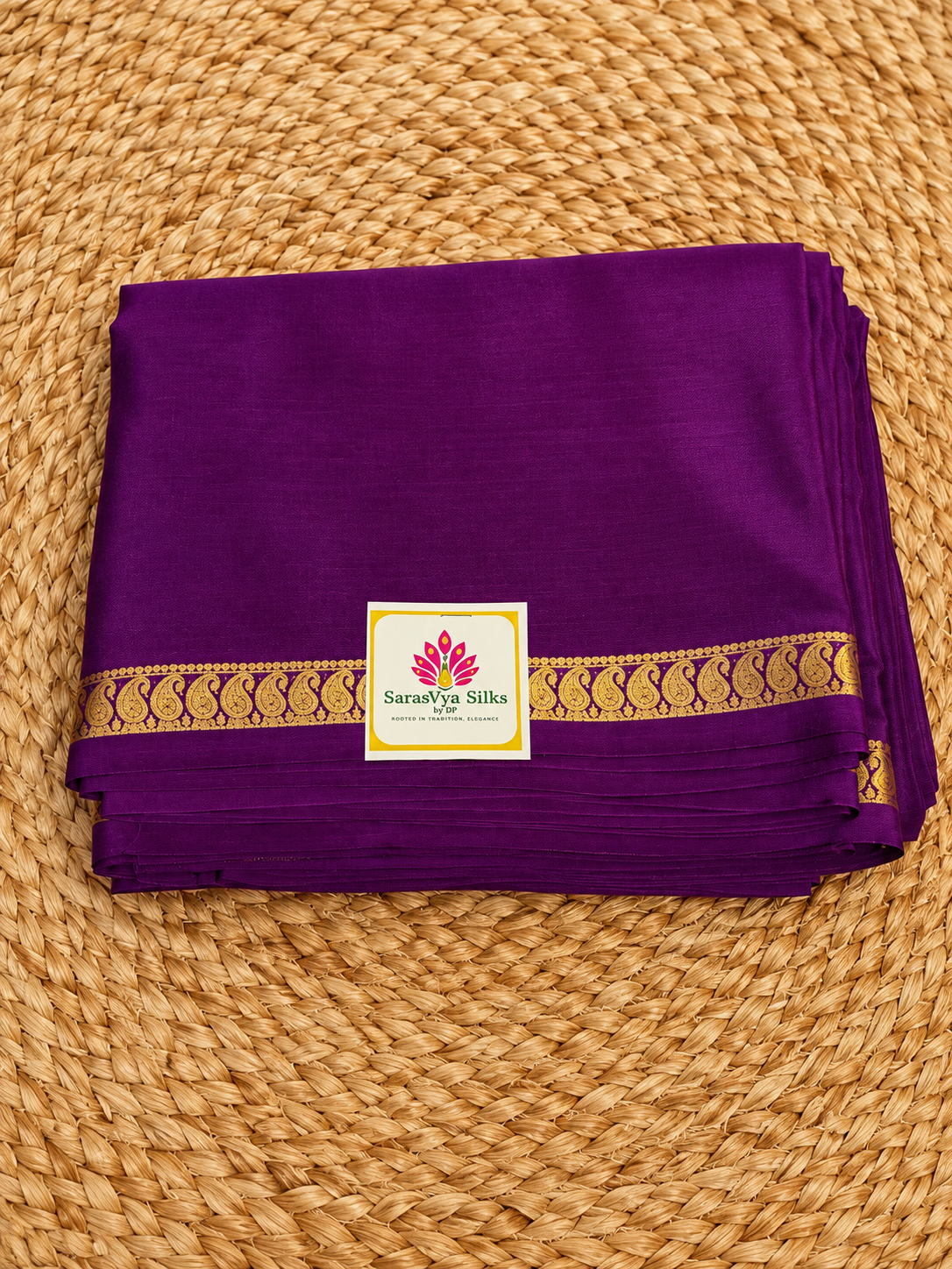 Pure Mysore Crepe Silk - Purple Self Color & thin Mango Border