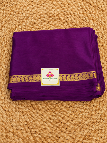 Pure Mysore Crepe Silk - Purple Self Color & thin Mango Border