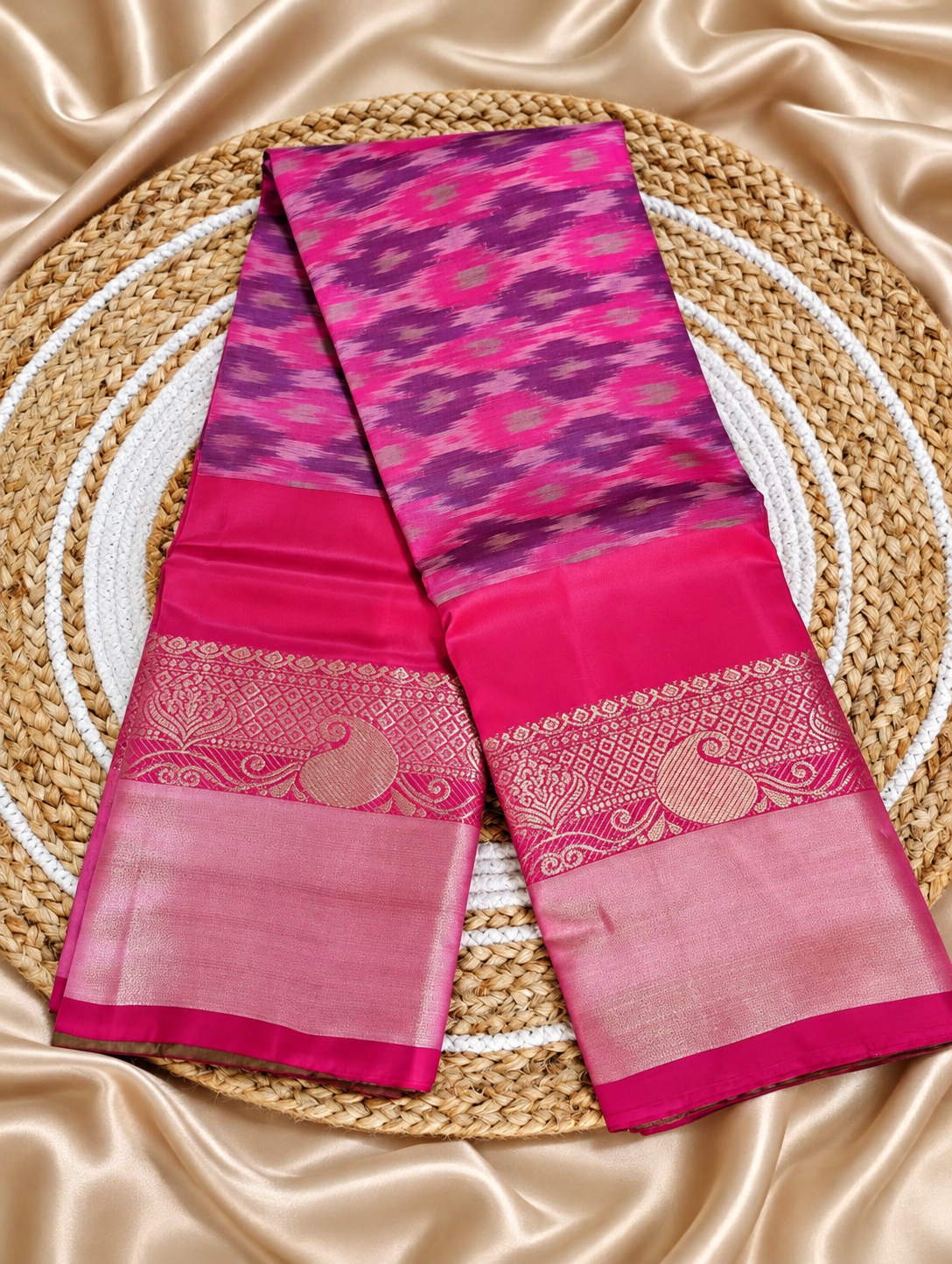 Classic Uppada Soft Silk - Ikat Weave & Kanchi border