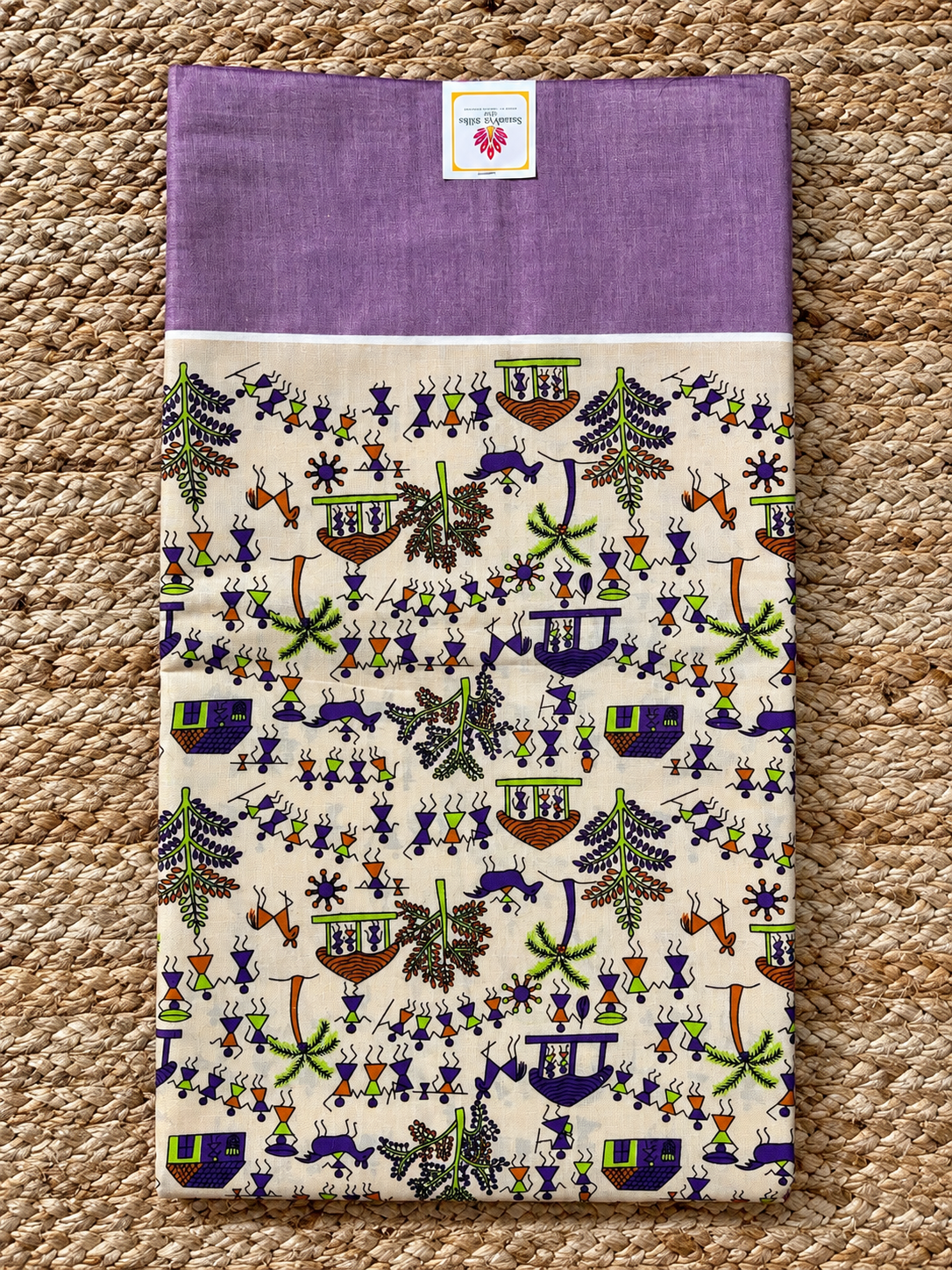 Pure Cotton Tissue - Folk Tales Warli Art Creme & Mauve