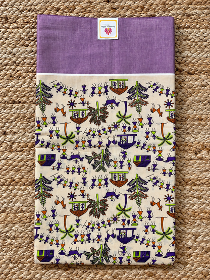 Pure Cotton Tissue - Folk Tales Warli Art Creme & Mauve