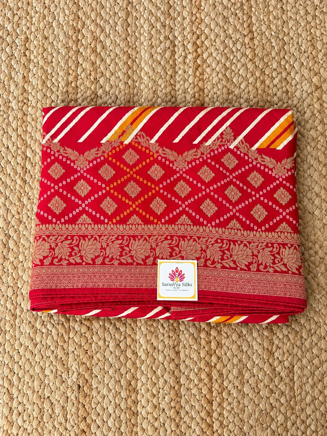 Banarasi Crepe - Red Designer Leheriya pattern