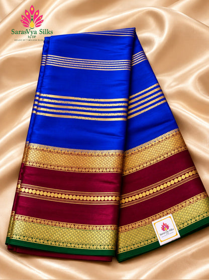 Pure Mysore Crepe Silk -  Royal blue & Maroon 2D Designer pattern