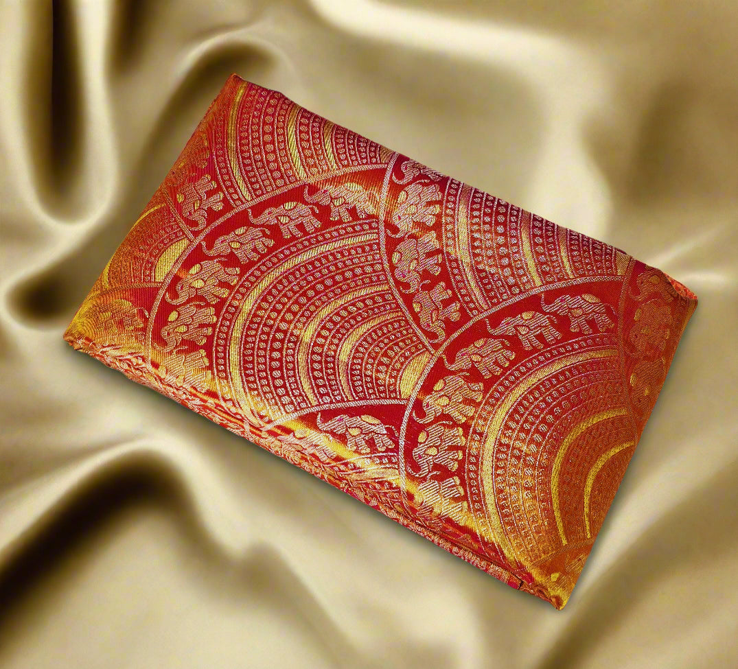 Pure Silk Kanjeevaram-Dual Tone Rust Gold Meenakari 1.5g Kanchi Tissue