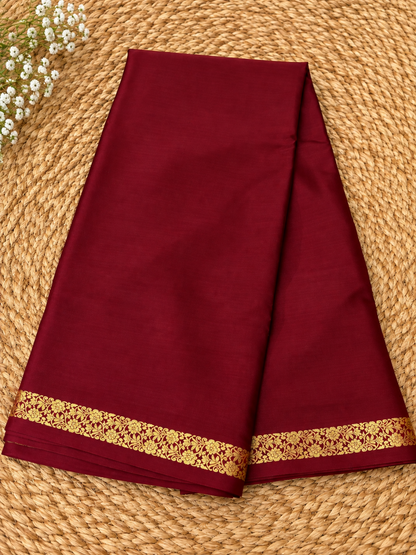 Pure Mysore Crepe Silk - Maroon Self Color & thin floral Border