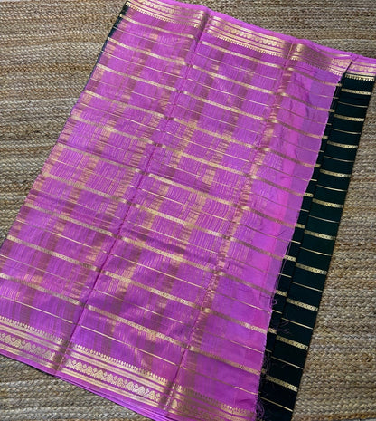 Semi Mysore Crepe Silk - Bottle Green & Baby Pink with Zari Work