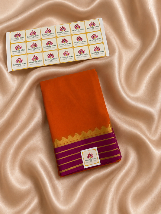 Pure Mysore Crepe Silk - Orange-Pink Temple Border