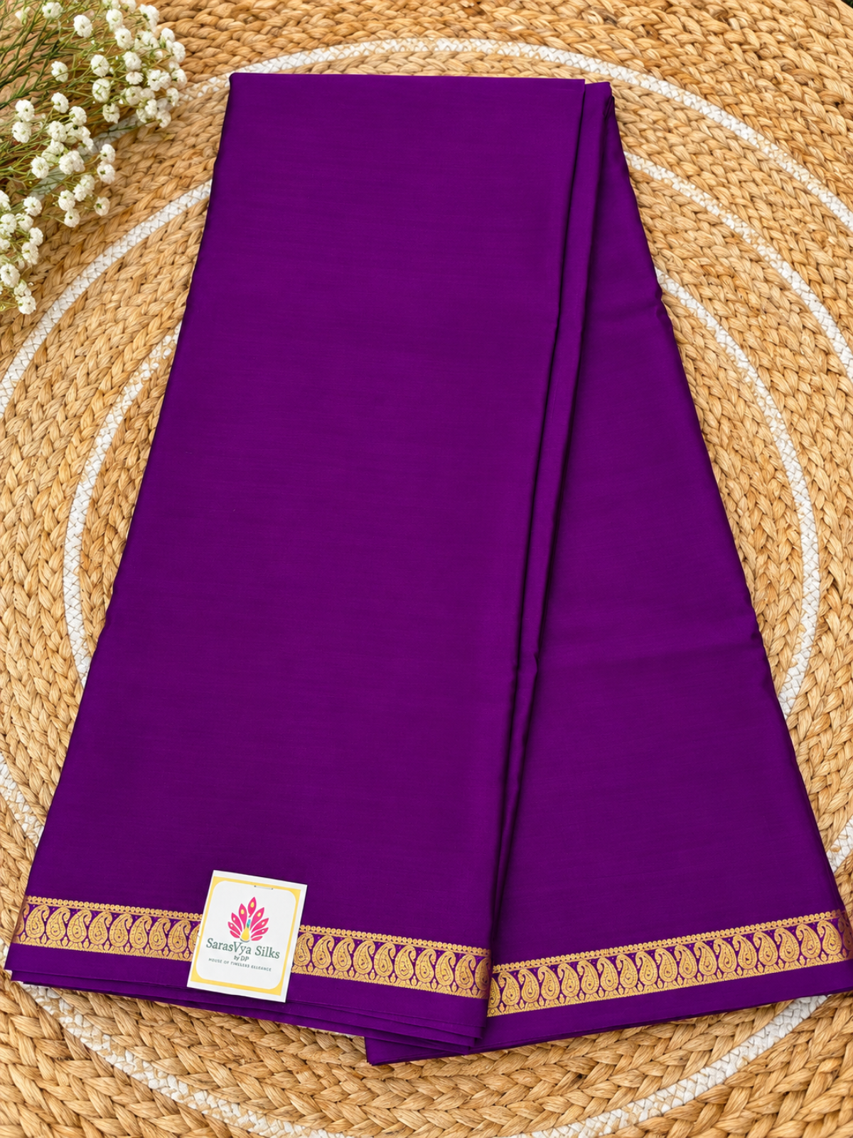 Pure Mysore Crepe Silk - Purple Self Color & thin Mango Border