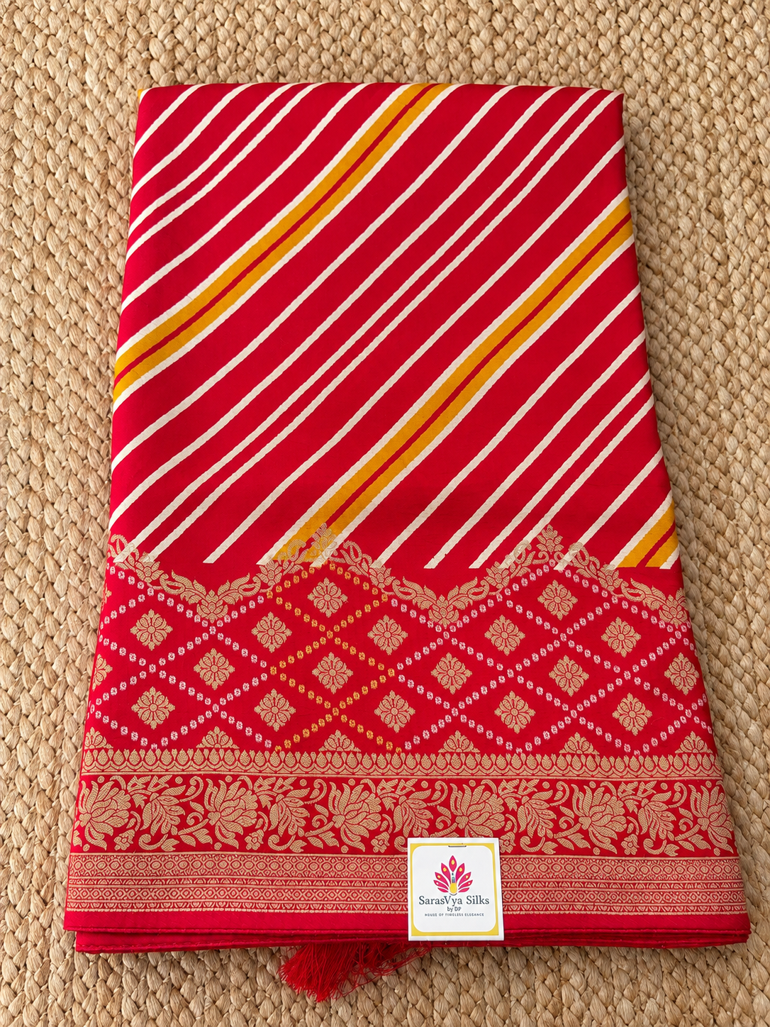 Banarasi Crepe - Red Designer Leheriya pattern