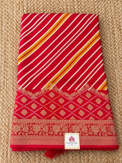 Banarasi Crepe - Red Designer Leheriya pattern