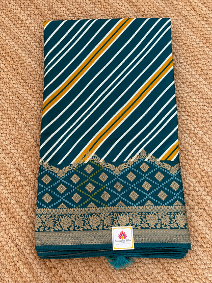 Banarasi Crepe - Teal Green Designer Leheriya pattern